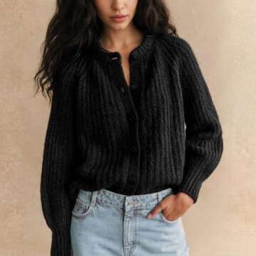Hixiaohe Cardigan Sweater for Women Long Sleeve Button Y2K Chunky Knit Sweater Fall Casual Open Fron...