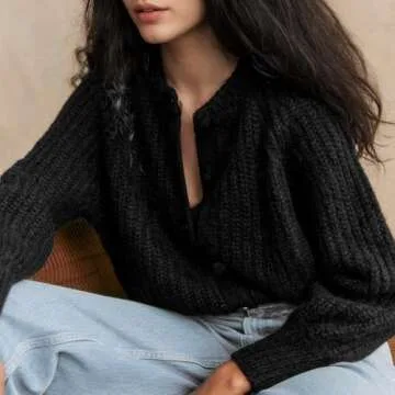 Hixiaohe Cardigan Sweater for Women Long Sleeve Button Y2K Chunky Knit Sweater Fall Casual Open Front Outwear Knitwear Coat(Black,XS)
