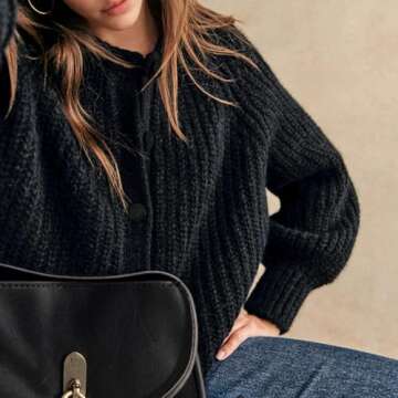 Hixiaohe Cardigan Sweater for Women Long Sleeve Button Y2K Chunky Knit Sweater Fall Casual Open Front Outwear Knitwear Coat(Black,XS)