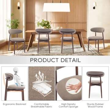 COLAMY Wooden Dining Chairs Set of 2, Modern Fabric Upholstered Kitchen Side Chairs, Farmhouse Dining Room Chair with Foot Pegs, Camel