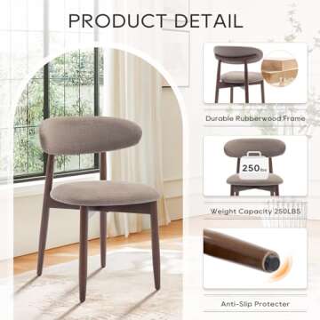 COLAMY Wooden Dining Chairs Set of 2, Modern Fabric Upholstered Kitchen Side Chairs, Farmhouse Dining Room Chair with Foot Pegs, Camel