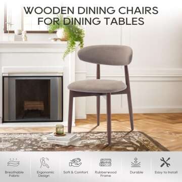 COLAMY Wooden Dining Chairs Set of 2, Modern Fabric Upholstered Kitchen Side Chairs, Farmhouse Dining Room Chair with Foot Pegs, Camel
