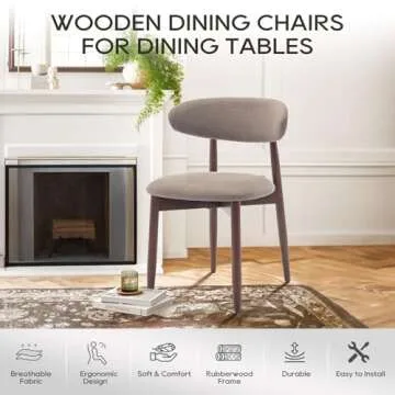 COLAMY Wooden Dining Chairs Set of 2, Modern Fabric Upholstered Kitchen Side Chairs, Farmhouse Dining Room Chair with Foot Pegs, Camel