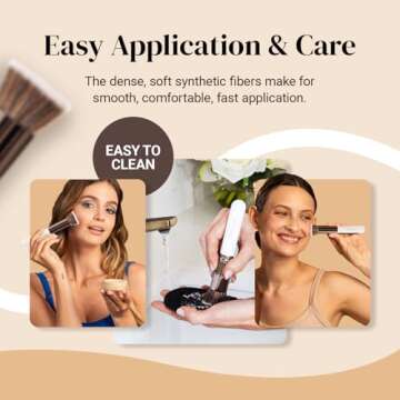 Keshima Foundation Brush Flat Top Kabuki - Premium Foundation Brush for Liquid Makeup, Cream, and Powder - Buffing, Blending, and Face (Regular Size, White)