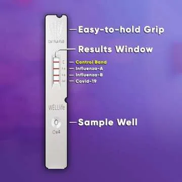 WELLlife COVID-19 / Flu A&B Home Test, Test for Flu and Covid in 10 Minutes, [5 Tests Total], Rapid Antigen 3-in-1 Test for Quick & Reliable Results at Home (1 Pack, 5 Tests)