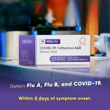 WELLlife COVID-19 / Flu A&B Home Test, Test for Flu and Covid in 10 Minutes, [5 Tests Total], Rapid Antigen 3-in-1 Test for Quick & Reliable Results at Home (1 Pack, 5 Tests)