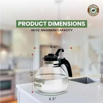 Borosilicate Glass Stove Top Whistling Tea Kettle - 12 Cup/48oz Capacity - BPA-Free - German Made Glass Kettle for Gas, Electric, and Glass Ranges