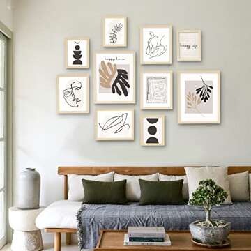 ArtbyHannah Neutral Gallery Wall Frames Set of 10 with Decorative Minimalist Art Prints and Picture ...