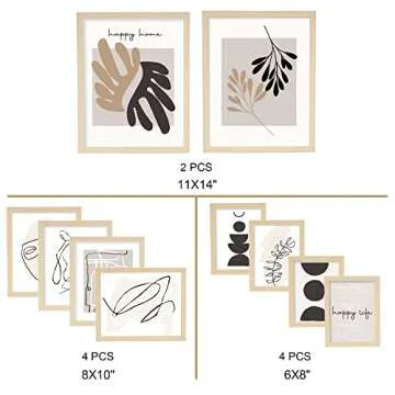 ArtbyHannah Neutral Gallery Wall Frames Set of 10 with Decorative Minimalist Art Prints and Picture Frame Set Wall Art Decor for Modern Home Decoration, Assorted Size 6x8 x4, 8x10 x4, 11x14 x2
