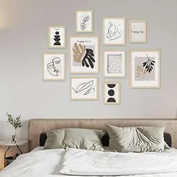 ArtbyHannah Neutral Gallery Wall Frames Set of 10 with Decorative Minimalist Art Prints and Picture Frame Set Wall Art Decor for Modern Home Decoration, Assorted Size 6x8 x4, 8x10 x4, 11x14 x2