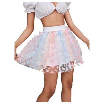 OYOANGLE Women's Mesh Sheer Skater A Line Skirt Embroidered Flare High Waist Skirt White M