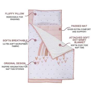 Extra Large Toddler Nap mat by Cokouchyi, Toddler Sleeping Bag with Removable Pillow, Measures 53 x ...