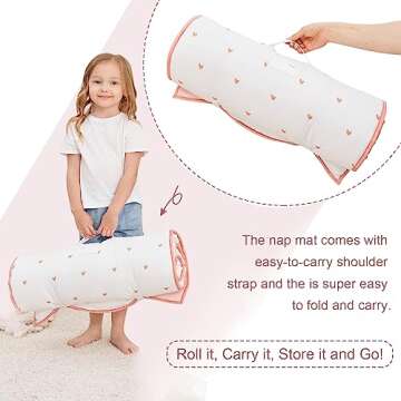Extra Large Toddler Nap mat by Cokouchyi, Toddler Sleeping Bag with Removable Pillow, Measures 53 x 21 x 1.5 Inches, Sleeping Mat for Girls, Ideal for Daycare and Preschool Kindergarten, Rainbow