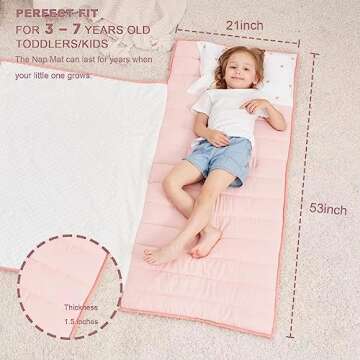 Extra Large Toddler Nap mat by Cokouchyi, Toddler Sleeping Bag with Removable Pillow, Measures 53 x 21 x 1.5 Inches, Sleeping Mat for Girls, Ideal for Daycare and Preschool Kindergarten, Rainbow