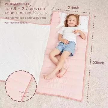 Extra Large Toddler Nap mat by Cokouchyi, Toddler Sleeping Bag with Removable Pillow, Measures 53 x 21 x 1.5 Inches, Sleeping Mat for Girls, Ideal for Daycare and Preschool Kindergarten, Rainbow