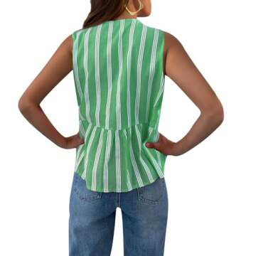 Pivanzore Bow Tie Front Tank Tops for Women Y2k Striped Badydoll Tops Sleeveless Ruffled Vest Tops Peplum Top Streetwear(Green,Medium)