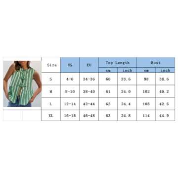 Pivanzore Bow Tie Front Tank Tops for Women Y2k Striped Badydoll Tops Sleeveless Ruffled Vest Tops Peplum Top Streetwear(Green,Medium)