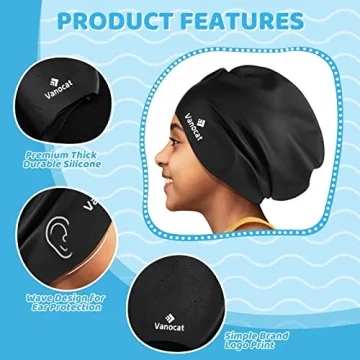 Kids Extra Large Swim Cap for Long Hair Waterproof Silicone