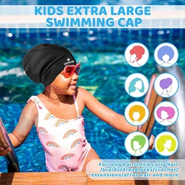 Kids Extra Large Swim Cap for Long Hair Waterproof Silicone