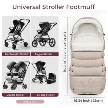 Momcozy Stroller Footmuff Universal | Easily Attaches to Most Strollers | Ultra-Plush,Weather-Proof | Deluxe Warm Stroller Bunting Bag | Extendable Stroller Cover for Winter | Adjustable Buckle