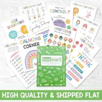 BEAWART 9 Calming Corner Classroom Posters, Mental Health Posters Therapy Office Decor ,Calm Down Corner Coping Skills Wall Art for Kids Toddler Classroom Preschool Homeschool Decoration, Feelings