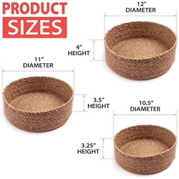 Woven Round Seagrass Basket Set - 3 Decorative Storage Baskets for Organizing and Storage – Sustainable, Eco-Friendly Nesting Baskets with Cotton Dust Bag for Coastal and Beach Decor