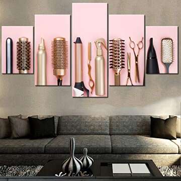 Hair Salon Decor Haircut Accessories Picture Golden Hairdresser Tools Paintings Beauty Salon Artwork...