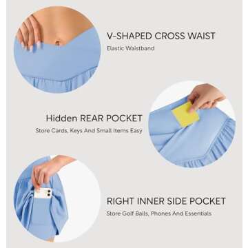 Maxbee Womens Tennis Skirt with Pockets Crossover High Waisted Athletic Shorts Golf Skorts Flowy Running Workout Shorts Baby Blue