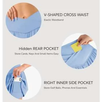 Maxbee Womens Tennis Skirt with Pockets Crossover High Waisted Athletic Shorts Golf Skorts Flowy Running Workout Shorts Baby Blue