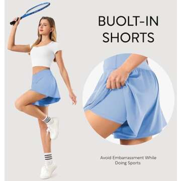 Maxbee Womens Tennis Skirt with Pockets Crossover High Waisted Athletic Shorts Golf Skorts Flowy Running Workout Shorts Baby Blue