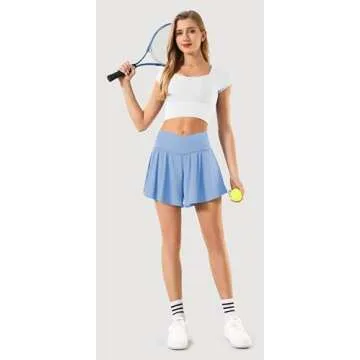 Maxbee Womens Tennis Skirt with Pockets Crossover High Waisted Athletic Shorts Golf Skorts Flowy Running Workout Shorts Baby Blue