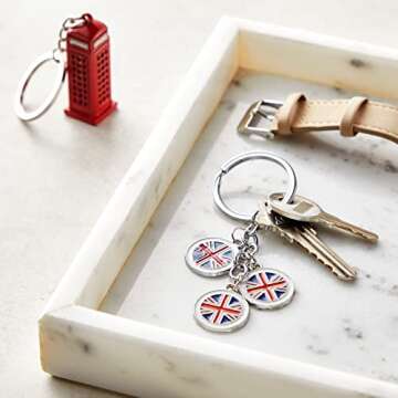 Juvale 6 Pack London Keychain Souvenir Gifts, Key Rings with British UK Flag, Phone Booth, Big Ben, ...