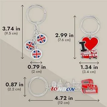 Juvale 6 Pack London Keychain Souvenir Gifts, Key Rings with British UK Flag, Phone Booth, Big Ben, Double-Decker Bus, England