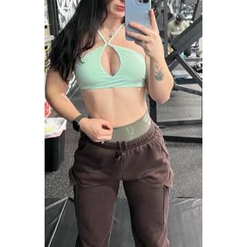 Aoxjox Women's Workout Sports Bras Fitness Adjusted Backless Padded Ariel Halter Bra Yoga Crop Tank ...