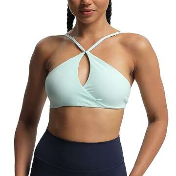 Aoxjox Women's Workout Sports Bras Fitness Adjusted Backless Padded Ariel Halter Bra Yoga Crop Tank Top (Mint, Large)