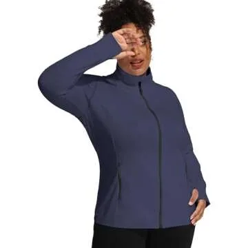 COOTRY Women's Plus Size Athletic Jackets Zip Up Lightweight Workout Running Track Jackets with Thumb Holes Navy 3XL