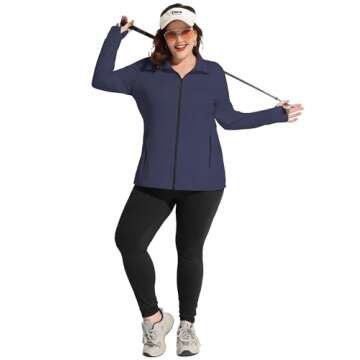 COOTRY Women's Plus Size Athletic Jackets Zip Up Lightweight Workout Running Track Jackets with Thumb Holes Navy 3XL