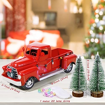AerWo Vintage Red Metal Truck Decor with LED Lights