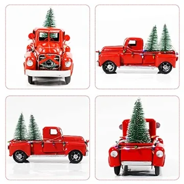 AerWo Vintage Red Metal Truck Decor with LED Lights