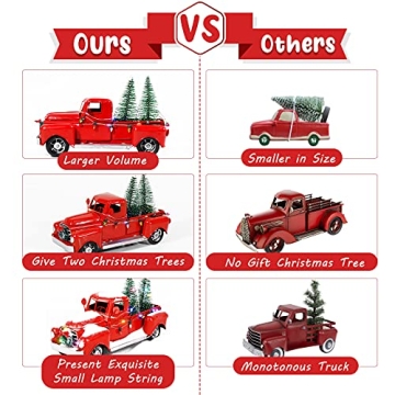 AerWo Vintage Red Metal Truck Decor with LED Lights