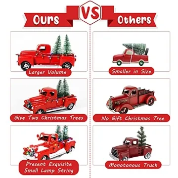 AerWo Vintage Red Metal Truck Decor with LED Lights