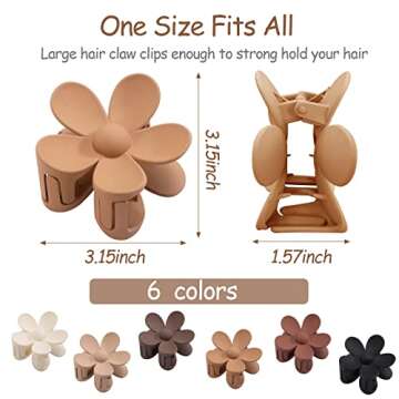 6PCS Matte Hair Claw Clips for Women - Large Daisy Claw Clips with Strong Hold, Non-Slip Design for Thick/Thin Hair, Cute Warm-Colored Hair Accessories
