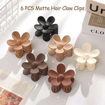 6PCS Matte Hair Claw Clips for Women - Large Daisy Claw Clips with Strong Hold, Non-Slip Design for Thick/Thin Hair, Cute Warm-Colored Hair Accessories