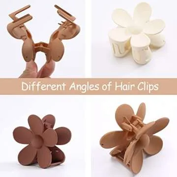 6PCS Matte Hair Claw Clips for Women - Large Daisy Claw Clips with Strong Hold, Non-Slip Design for Thick/Thin Hair, Cute Warm-Colored Hair Accessories