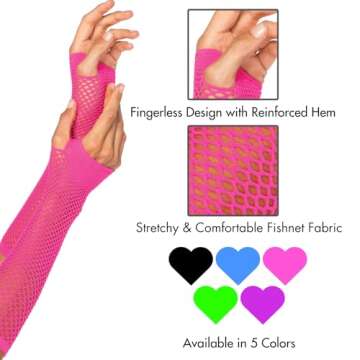 Leg Avenue womens Triangle Net Fingerless Gloves Exotic Apparel Accessory, Neon Pink, One Size US