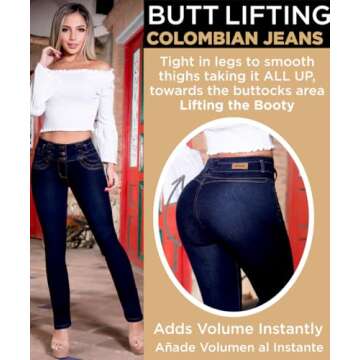 Pantalones Colombianos Levanta Cola | Butt Lifting Jeans for Women Colombian Jeans for Women Butt Lift Jeans Straight Blue