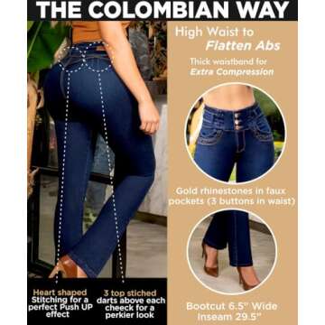 Pantalones Colombianos Levanta Cola | Butt Lifting Jeans for Women Colombian Jeans for Women Butt Lift Jeans Straight Blue