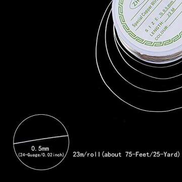 Airssory 0.5mm/24-Guage Copper Metal Beading Wire Long-Lasting Plated for Wrapping Twist Ties DIY Craft Jewelry Making - 75-Feet/25-Yard