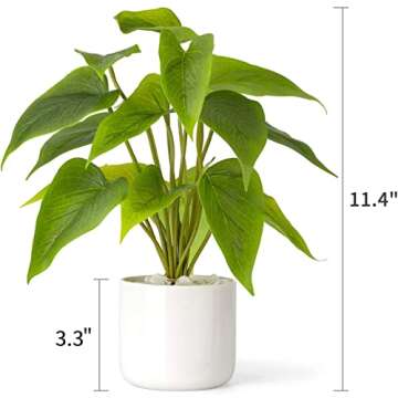 Mkono Fake Plants in Ceramic Pot, 11" Potted Artificial Plants for Home Decor Indoor Faux Green Leaf Plant with Modern White Planter for Desk Shelf Office Room Decoration (Pothos)