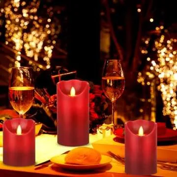 Vinkor Flameless Candles Flickering Candles Decorative Battery Flameless Candle Classic Real Wax Pillar with Dancing LED Flame & 10-Key Remote Control 2/4/6/8 Hours Timers (Burgundy)